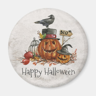 Halloween Schwarzer Vogel und Kürbisse Magnet