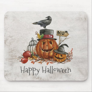 Halloween schwarzer Vogel und Kürbisse Mauspad
