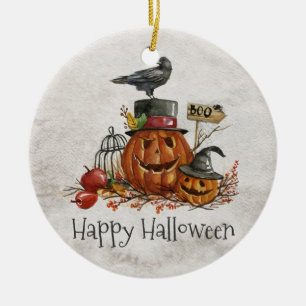 Halloween schwarzer Vogel und Kürbisse Ornament