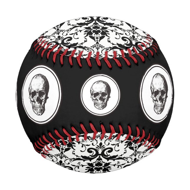 HALLOWEEN Schwarzes gotisches Damastmuster Totenko Baseball (Rückseite)