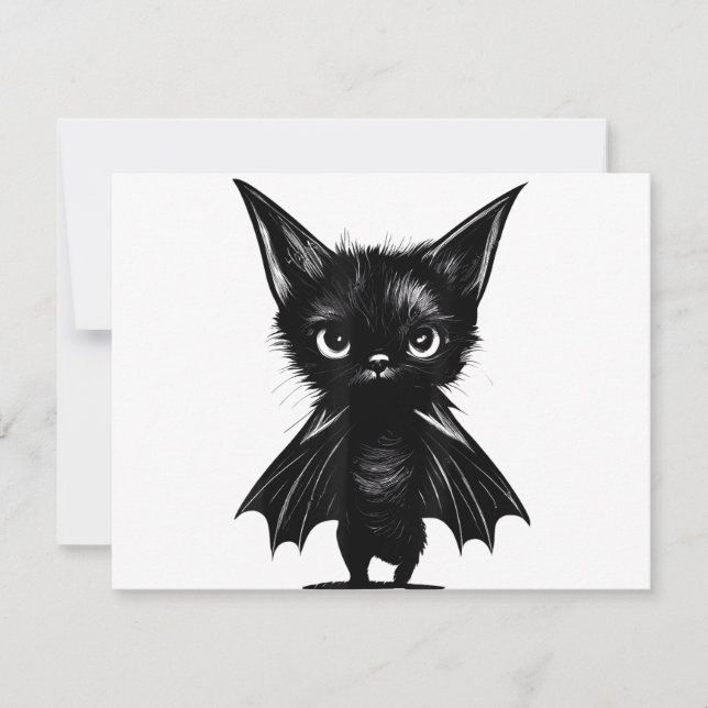 Halloween Schwarzes Kätzchen in Bat-Kostüm (Vorderseite)