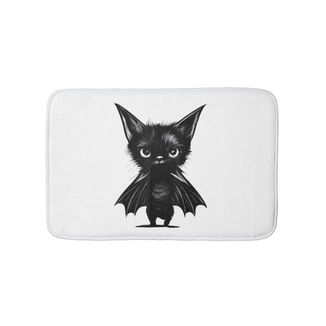 Halloween Schwarzes Kätzchen in Bat-Kostüm Badematte (Vorderseite)