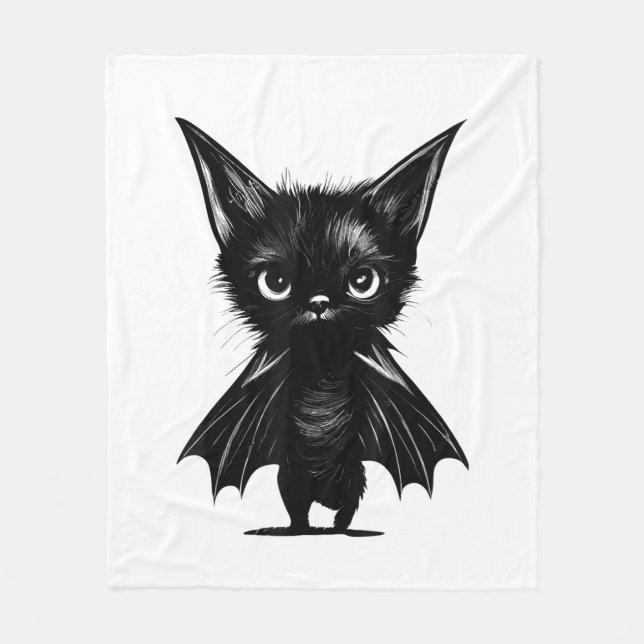 Halloween Schwarzes Kätzchen in Bat-Kostüm Fleecedecke (Vorderseite)