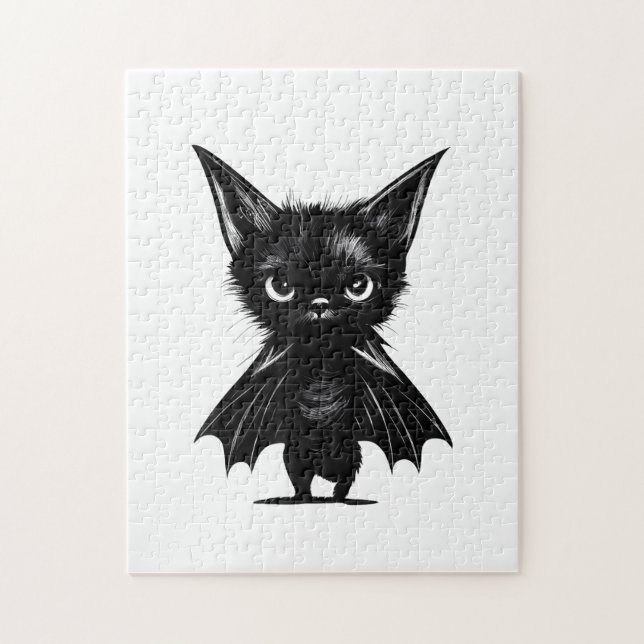 Halloween Schwarzes Kätzchen in Bat-Kostüm Puzzle (Vertikal)