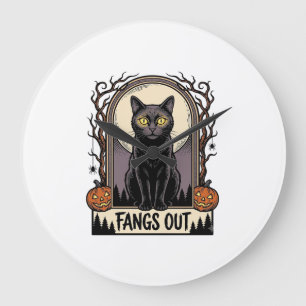 Halloween-Schwarzes-Katzen-Shirt Vintage-Fänge-Des Große Wanduhr