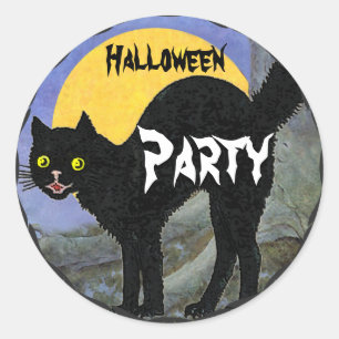 HALLOWEEN Schwarzkatze bedruckt Gelber Vollmond Runder Aufkleber