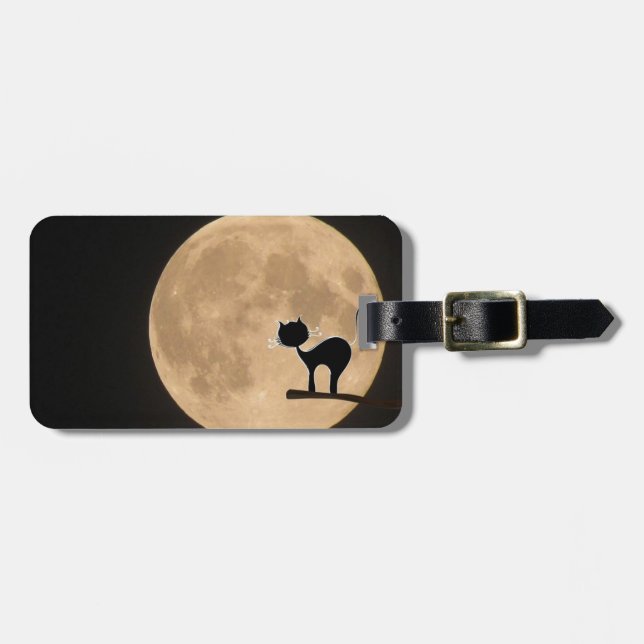 Halloween-Schwarzkatze mit Vollmond Gepäckanhänger (Vorderseite horizontal)
