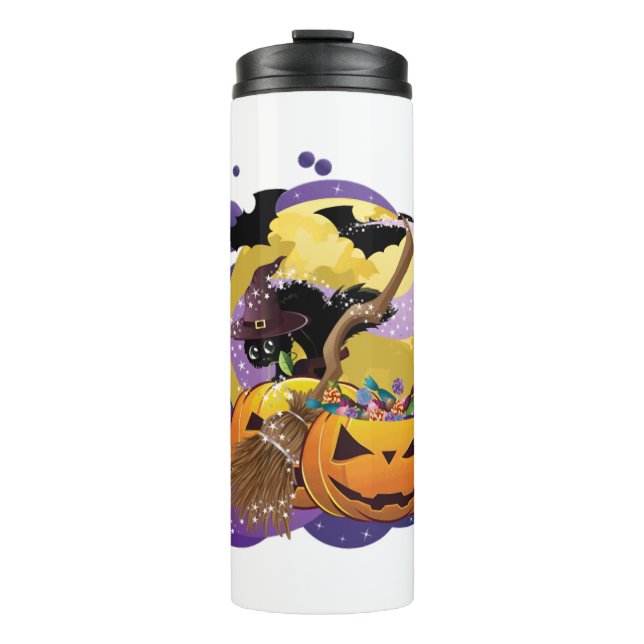 Halloween-Schwarzkatze Thermosbecher (Vorderseite)