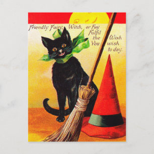 Halloween Schwarzkatze Vintage Postkarte