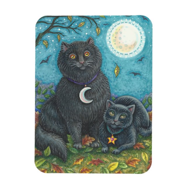 HALLOWEEN SCHWARZKATZEN, FOLK ART MAGNET RETangle (Vertikal)