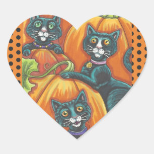 HALLOWEEN SCHWARZKATZEN UND MAUSSTEUCKER Herz-Aufkleber