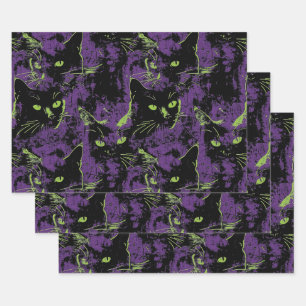Halloween-Schwarzkatzenlöffel-Saison lila Geschenkpapier Set