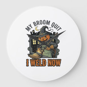 Halloween-Schweißer-Shirt Lustiges Hexenbesen-Desi Große Wanduhr