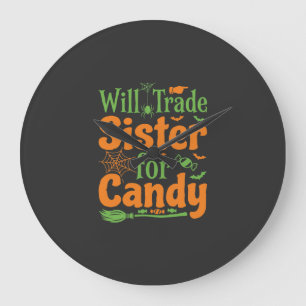 Halloween-Schwester-Candy-Handelsdesign_1 Große Wanduhr