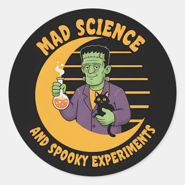 Halloween Science Sticker mit Niedlichem Frankenst (Vorderseite)