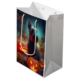 Halloween Scottish Terrier mit Kürbissen Gruselig Mittlere Geschenktüte