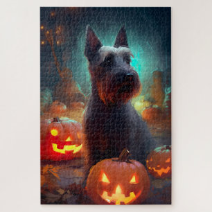 Halloween Scottish Terrier mit Kürbissen Gruselig  Puzzle