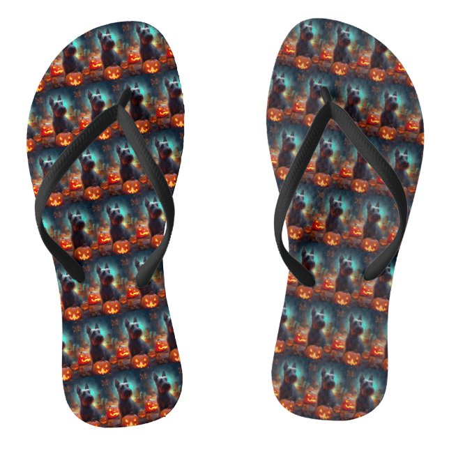 Halloween Scottish Terrier mit Pumpkins Beängstige Flip Flops (Fußbett)
