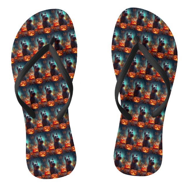 Halloween Scottish Terrier mit Pumpkins Beängstige Flip Flops (Fußbett)