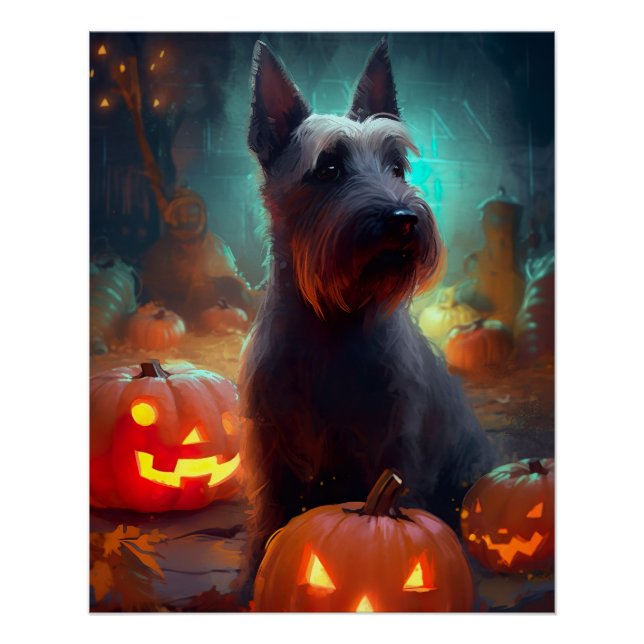 Halloween Scottish Terrier mit Pumpkins Beängstige Poster (Vorderseite)