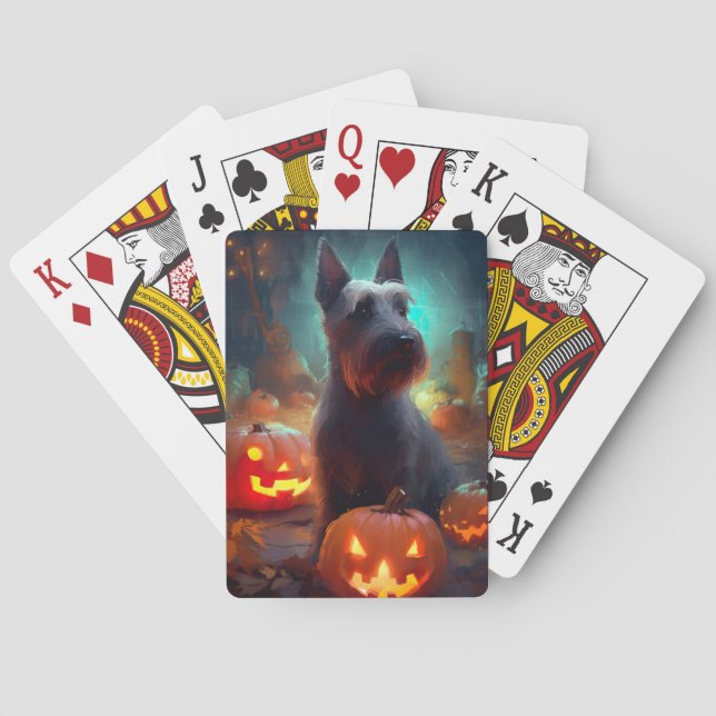 Halloween Scottish Terrier mit Pumpkins Beängstige Spielkarten (Rückseite)