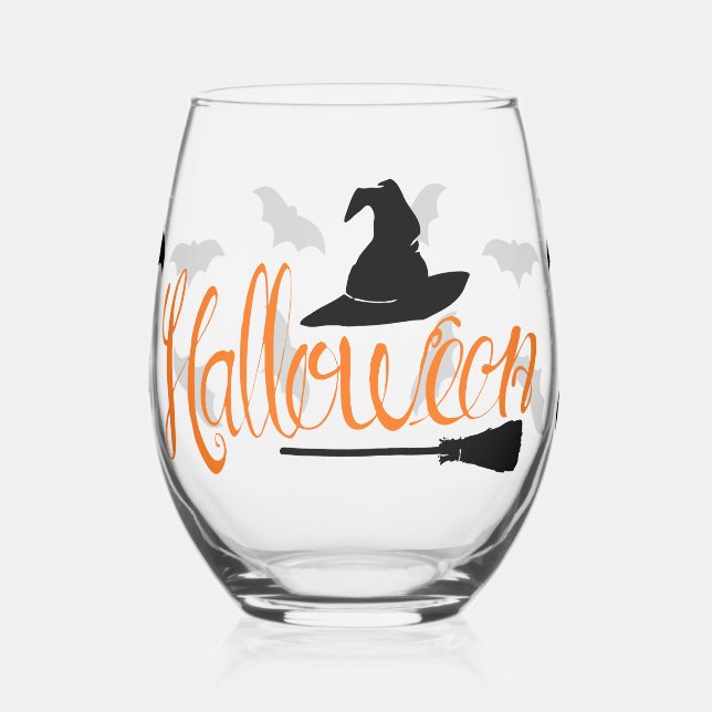 Halloween Script Hexenhut Bats & Broom Weinglas Ohne Stiel (Links)