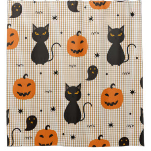 Halloween seamless pattern with black cat and ghos duschvorhang