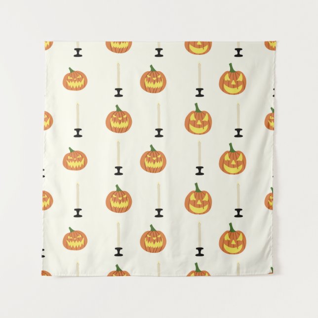 Halloween seamless pattern with pumpkins and candl wandteppich (Vorderseite)