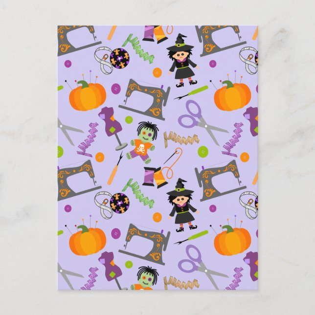 Halloween Seamstress Nähbegriffe Postkarte (Vorderseite)