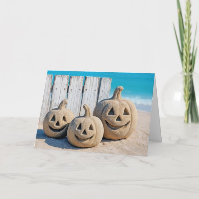 Halloween Seashore Sand Jack o' Lanterns  Karte (Vorderseite)
