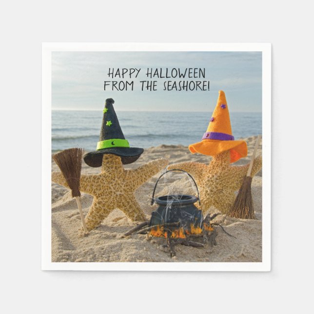 Halloween-Seestern mit Besen und Topf Serviette (Vorderseite)