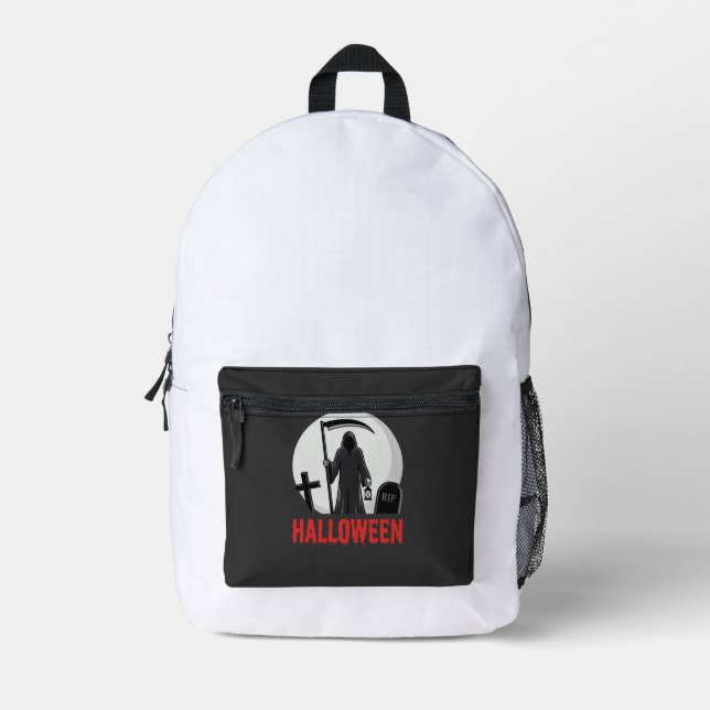 Halloween-Sensenmann-Friedhofsdesign Bedruckter Rucksack (Vorderseite)