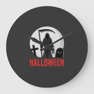 Halloween-Sensenmann-Friedhofsdesign Große Wanduhr
