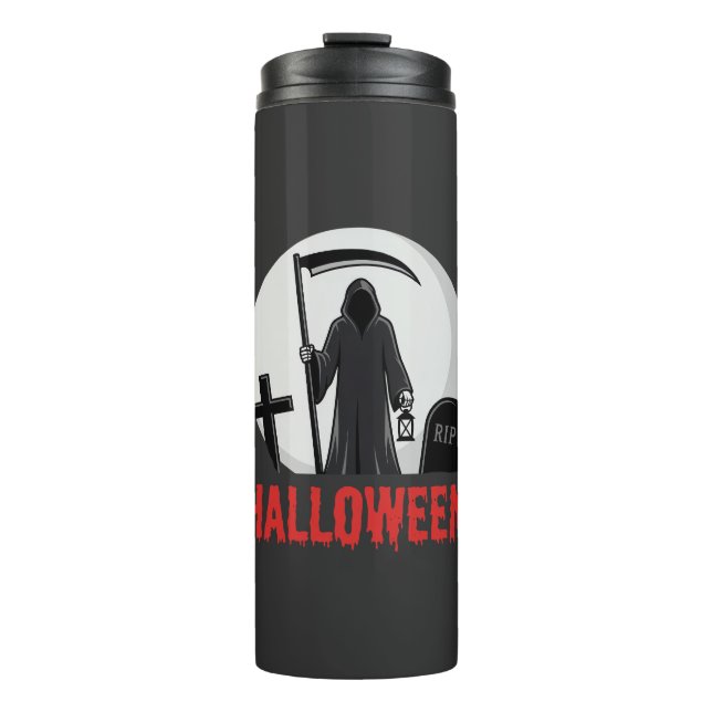 Halloween Sensenmann Friedhofsdesign Thermosbecher (Vorderseite)