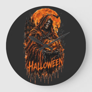 Halloween Sensenmann-Kürbis-Gothic-gruseliges Desi Große Wanduhr