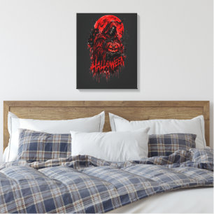 Halloween-Sensenmann-Kürbis-Gothic-Horror-Design Leinwanddruck