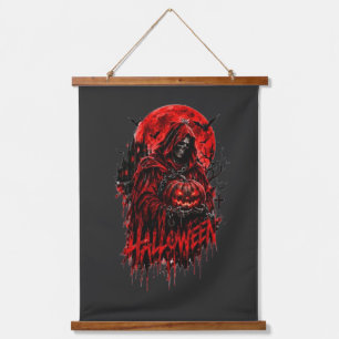 Halloween-Sensenmann-Kürbis-Gothic-Horror-Design Wandteppich Mit Holzrahmen