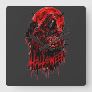 Halloween Sensenmann-Kürbis gothisches Horror-Desi Quadratische Wanduhr