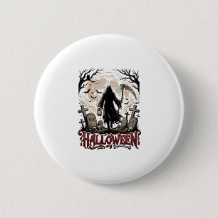 Halloween Sensenmann Laterne Vollmond Grabsteine Button