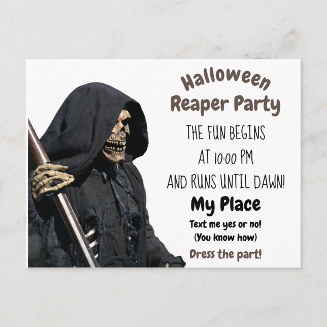 Halloween Sensenmann Party Postkarte (Vorderseite)