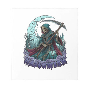 Halloween Sensenmann Sense Laterne Kaputter Mond_1 Notizblock