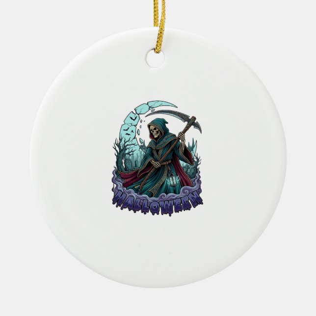 Halloween Sensenmann Sense Laterne Zerbrochener Mo Keramik Ornament (Vorne)