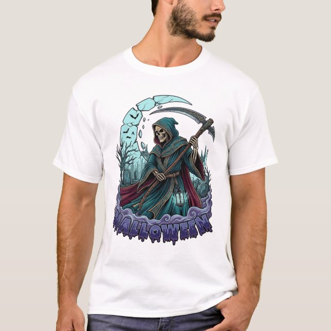 Halloween Sensenmann Sense Laterne Zerbrochener Mo T-Shirt (Vorderseite)