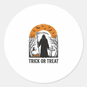Halloween Sensenmann Streich oder Saechsisch Gruse Runder Aufkleber