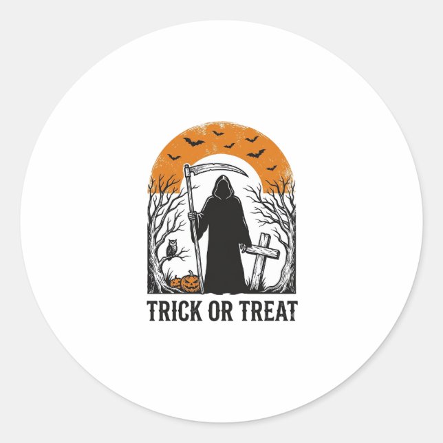 Halloween Sensenmann Streich oder Saechsisch Gruse Runder Aufkleber (Vorderseite)