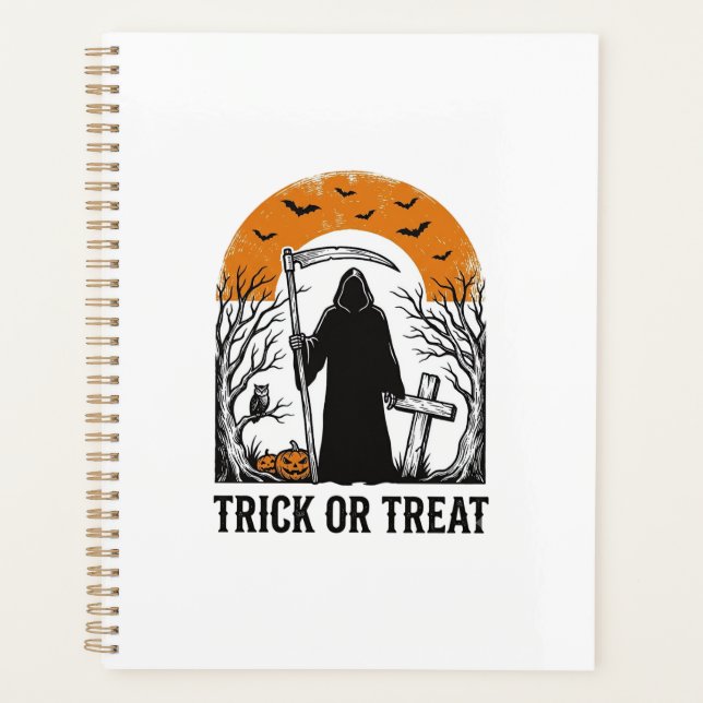 Halloween Sensenmann Streich oder Saß Süßigkeiten  Planer (Vorderseite)