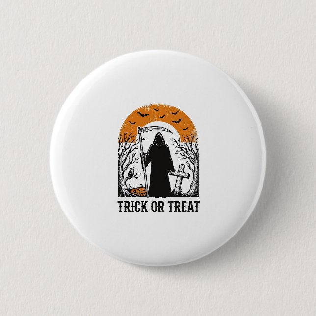 Halloween Sensenmann Süßes oder Saures Vintage Gru Button (Vorderseite)