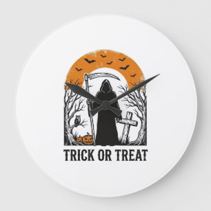 Halloween-Sensenmann-Süßes-oder-Saures-Vintage-Gru Große Wanduhr