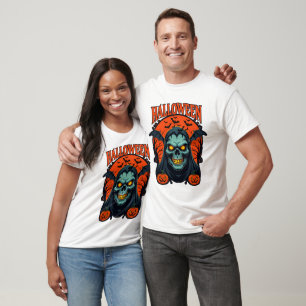 Halloween-Sensenmann-Totenkopf-T-Shirt für Horror- T-Shirt