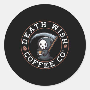 Halloween Sensenmann trinkt Kaffee Death Wish C Runder Aufkleber